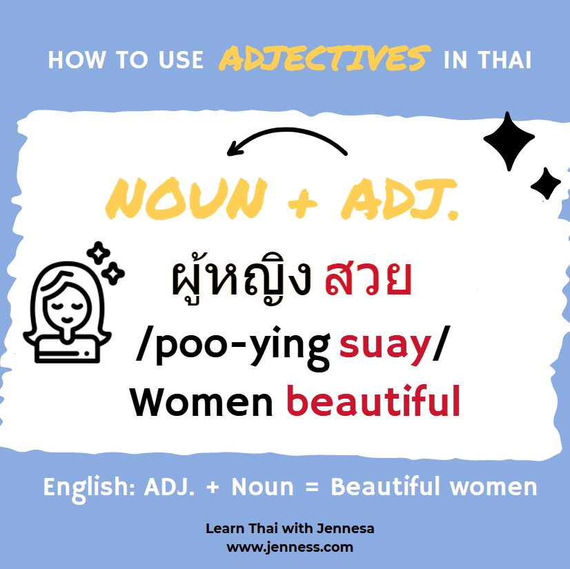 how to use adjectives in Thai language beautiful