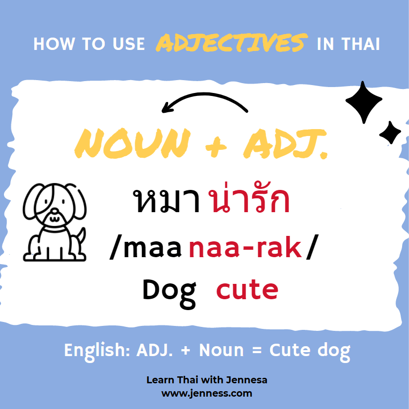 how to use adjectives in Thai language cute